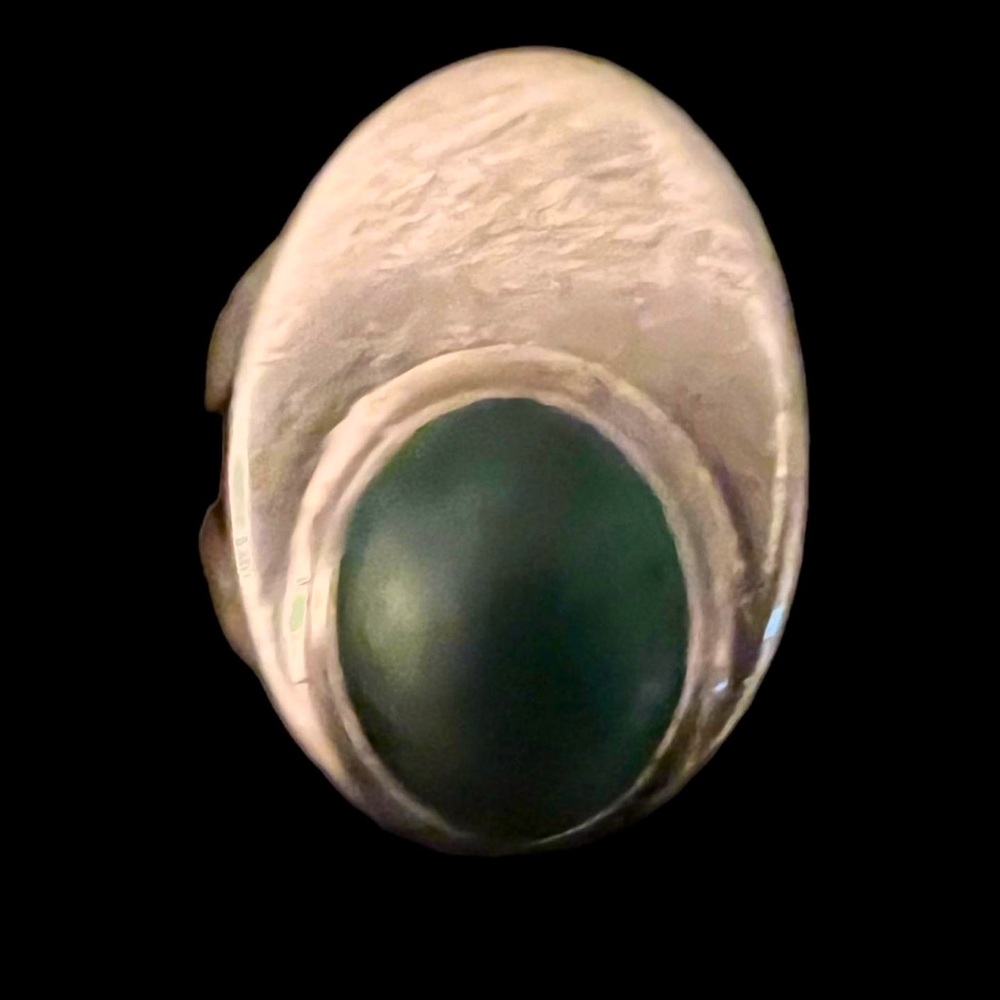 Vintage Mid Century Modern Sterling Silver Ring w/ Malachite Stone Sz 4